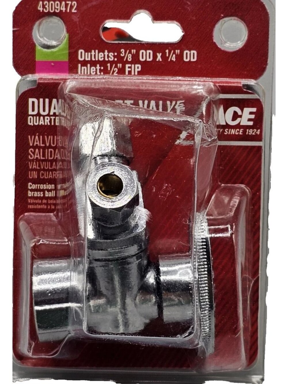 Dual Outlet Valve Brass Ball 4309472 Outlet: 3/8"OD X 1/4"OD Inlet: 1/2" FIP